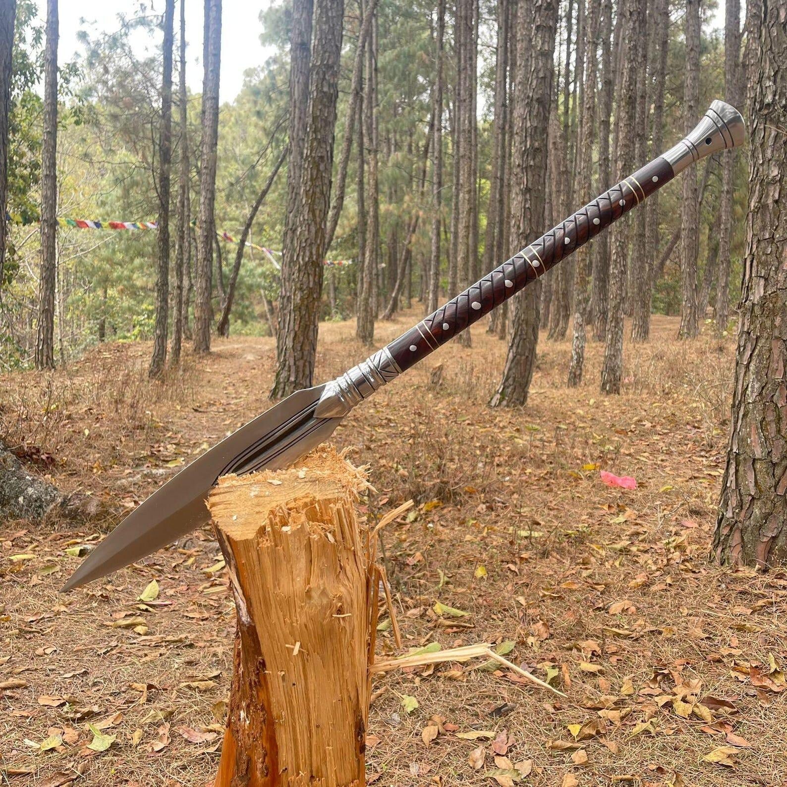 Handmade Viking Spear: High Carbon Steel Blade, Rosewood Handle