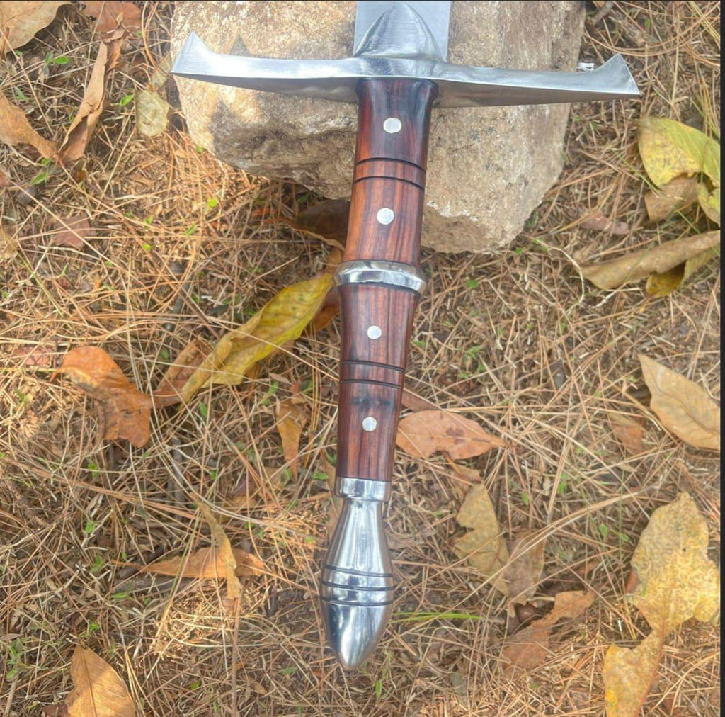 Handmade High Carbon Steel Sword: Rosewood Handle, Scabbard/Leather Cover