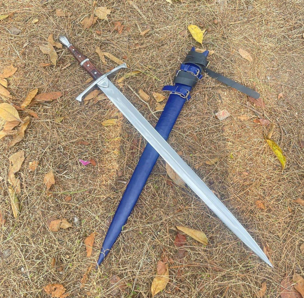 Handmade High Carbon Steel Sword: Rosewood Handle, Scabbard/Leather Cover