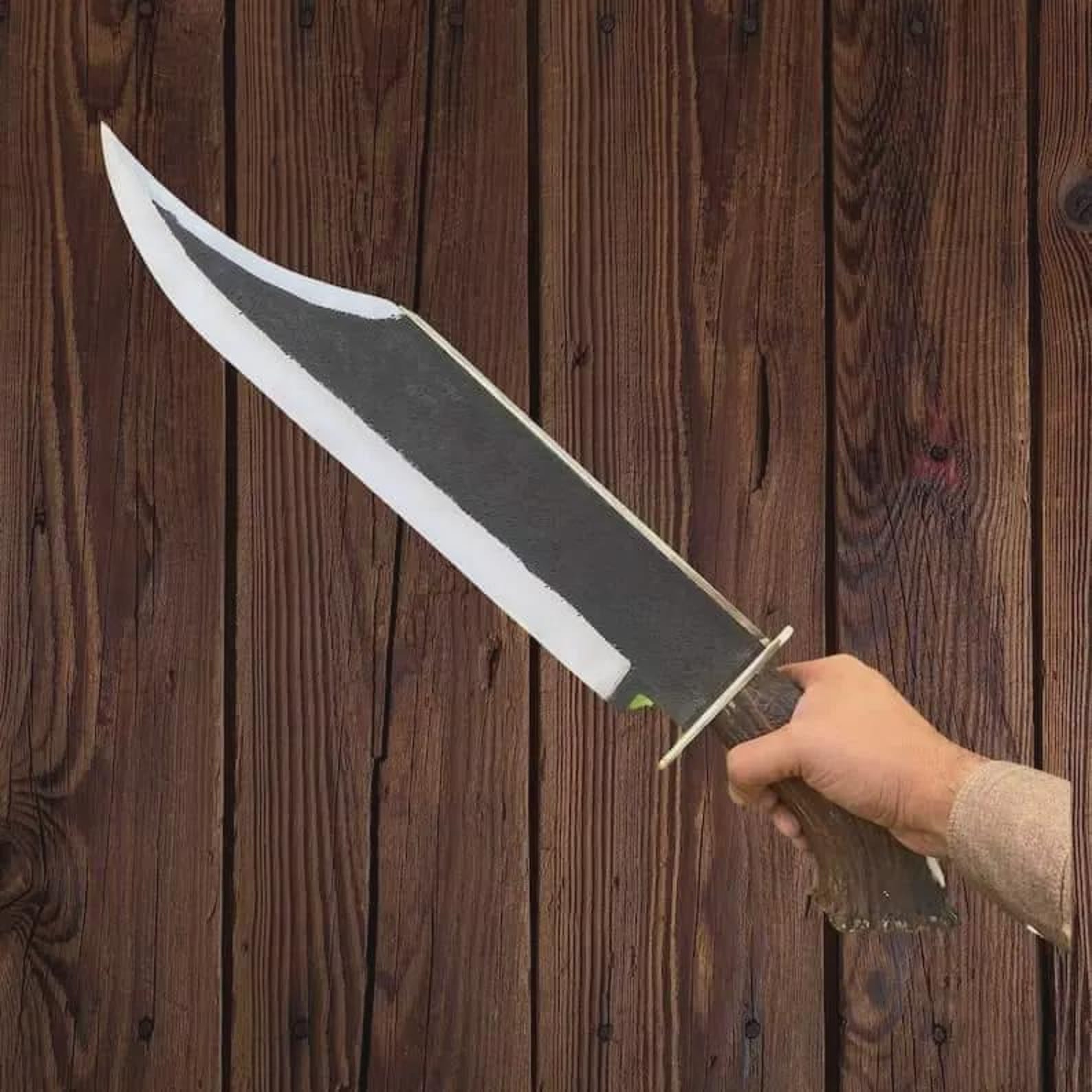 Handmade Stainless Steel Bowie Knife: Antler Handle, Leather Sheath