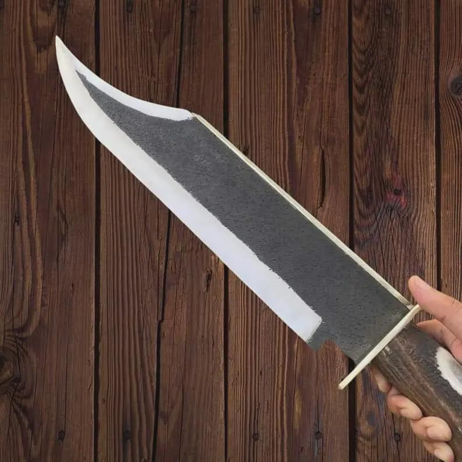 Handmade Stainless Steel Bowie Knife: Antler Handle, Leather Sheath