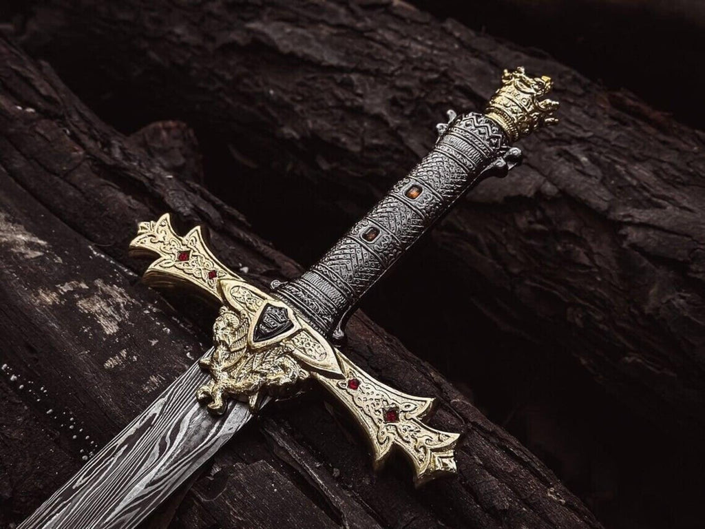 Handmade Damascus Steel Templar Sword: Medieval Knight Replica