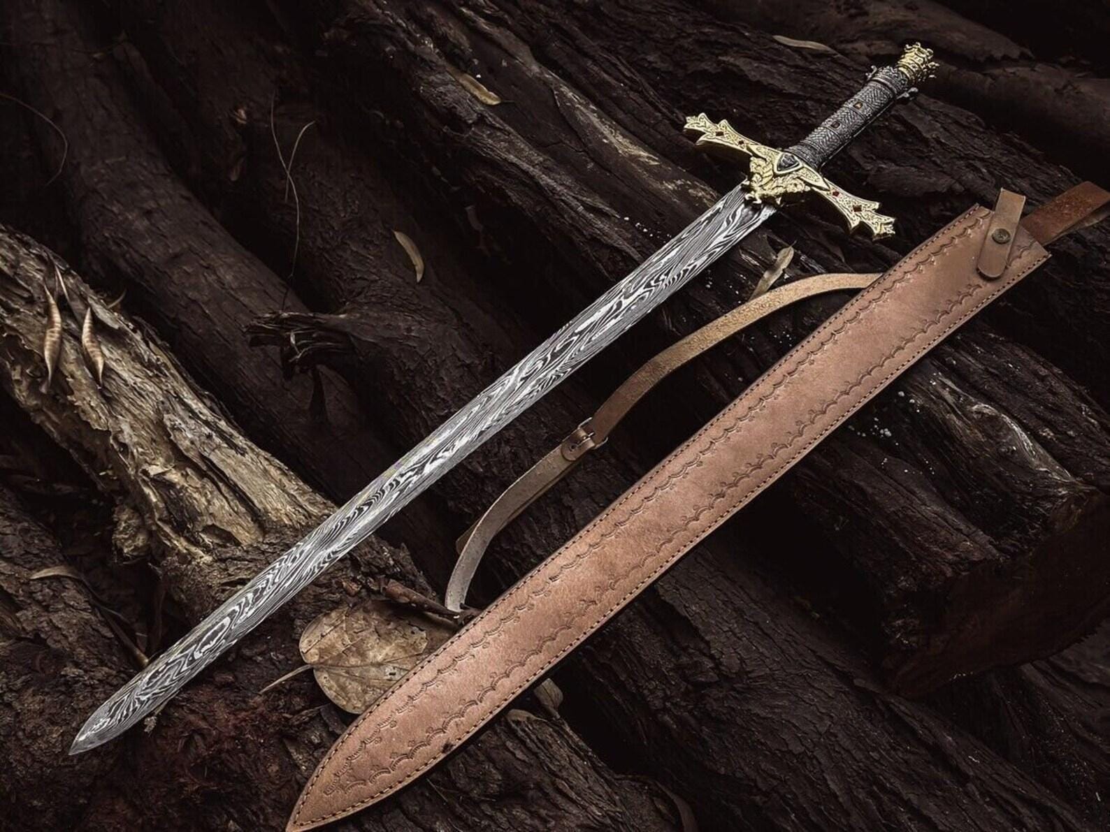Handmade Damascus Steel Templar Sword: Medieval Knight Replica