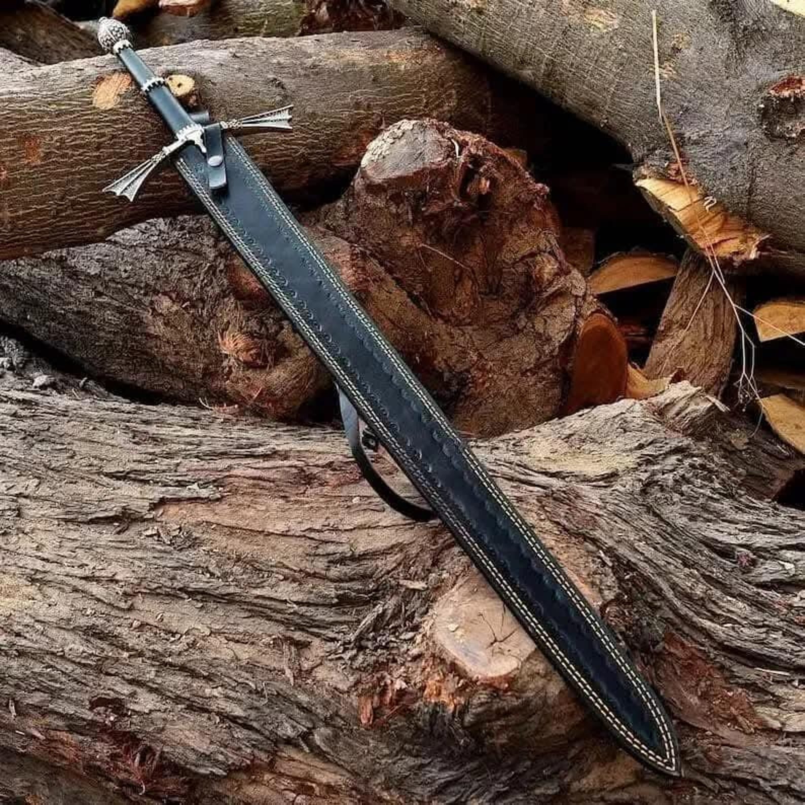Handmade High Carbon Steel Sword: Medieval Replica with Leather Handle