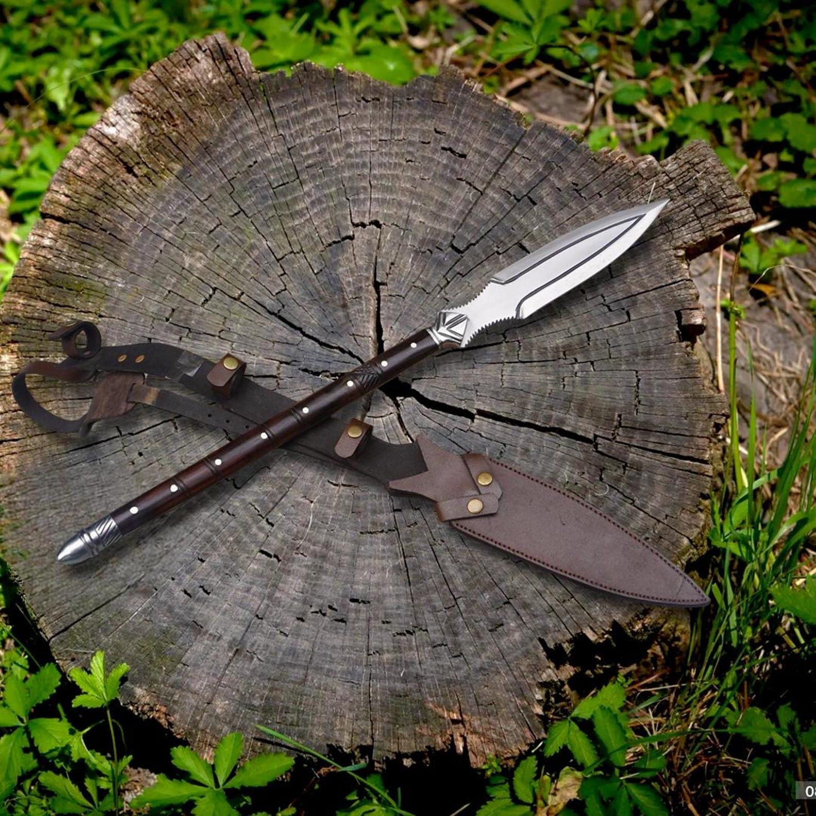 Handmade Viking-Inspired Carbon Steel Spear – 35" Total Length | Decorative Rosewood Handle | Unique Historical Replica