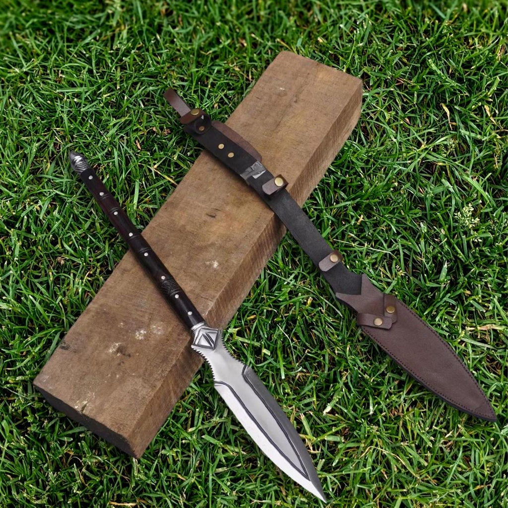 Handmade Viking-Inspired Carbon Steel Spear – 35" Total Length | Decorative Rosewood Handle | Unique Historical Replica