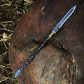 Hand Forged Hunting Spear: Rustic Steel Camping Spear with Leather Sheath