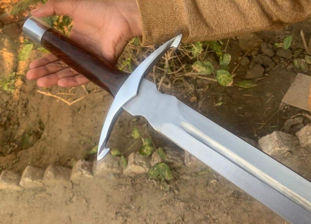 Handmade High Carbon Steel Sword: Rosewood Handle, Silver Accents