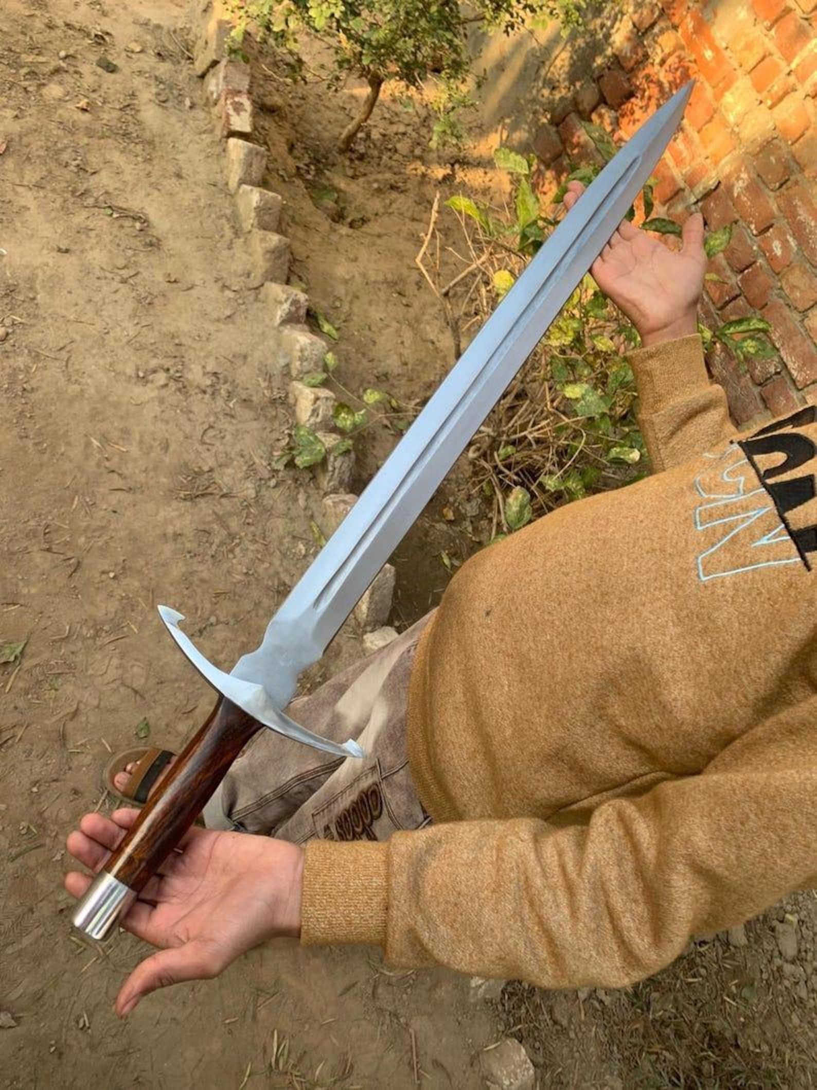 Handmade High Carbon Steel Sword: Rosewood Handle, Silver Accents