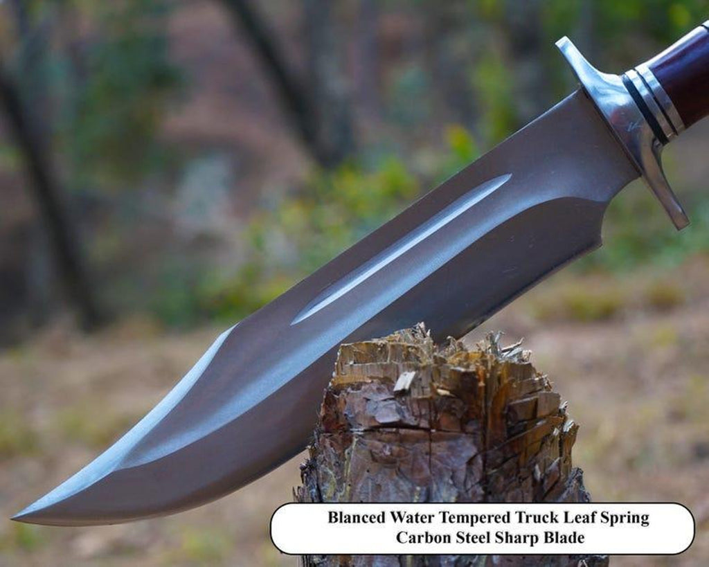 Handmade Bowie Knife Set: High Carbon Steel Blade, Rosewood Handle & Leather Sheath