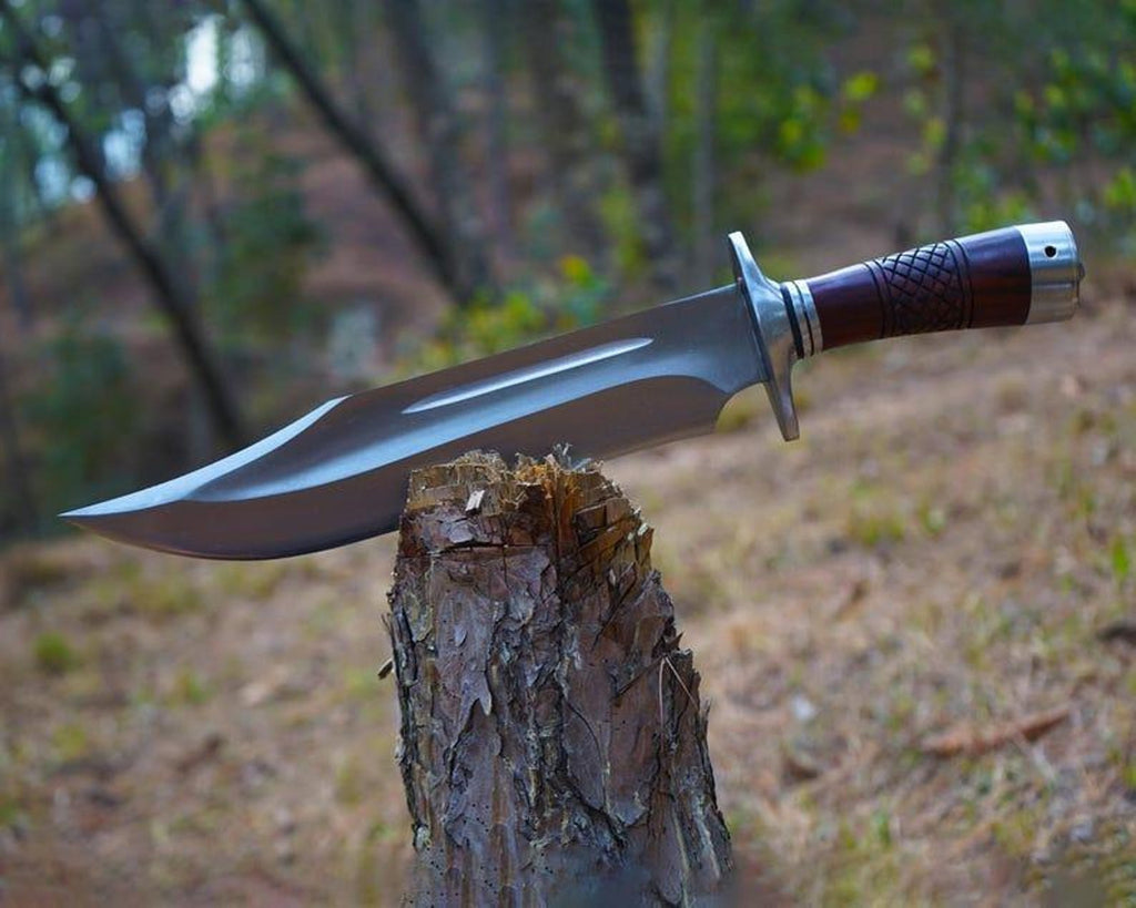 Handmade Bowie Knife Set: High Carbon Steel Blade, Rosewood Handle & Leather Sheath
