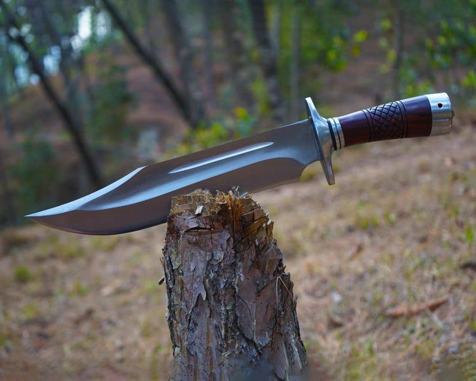 Handmade Bowie Knife Set: High Carbon Steel Blade, Rosewood Handle & Leather Sheath