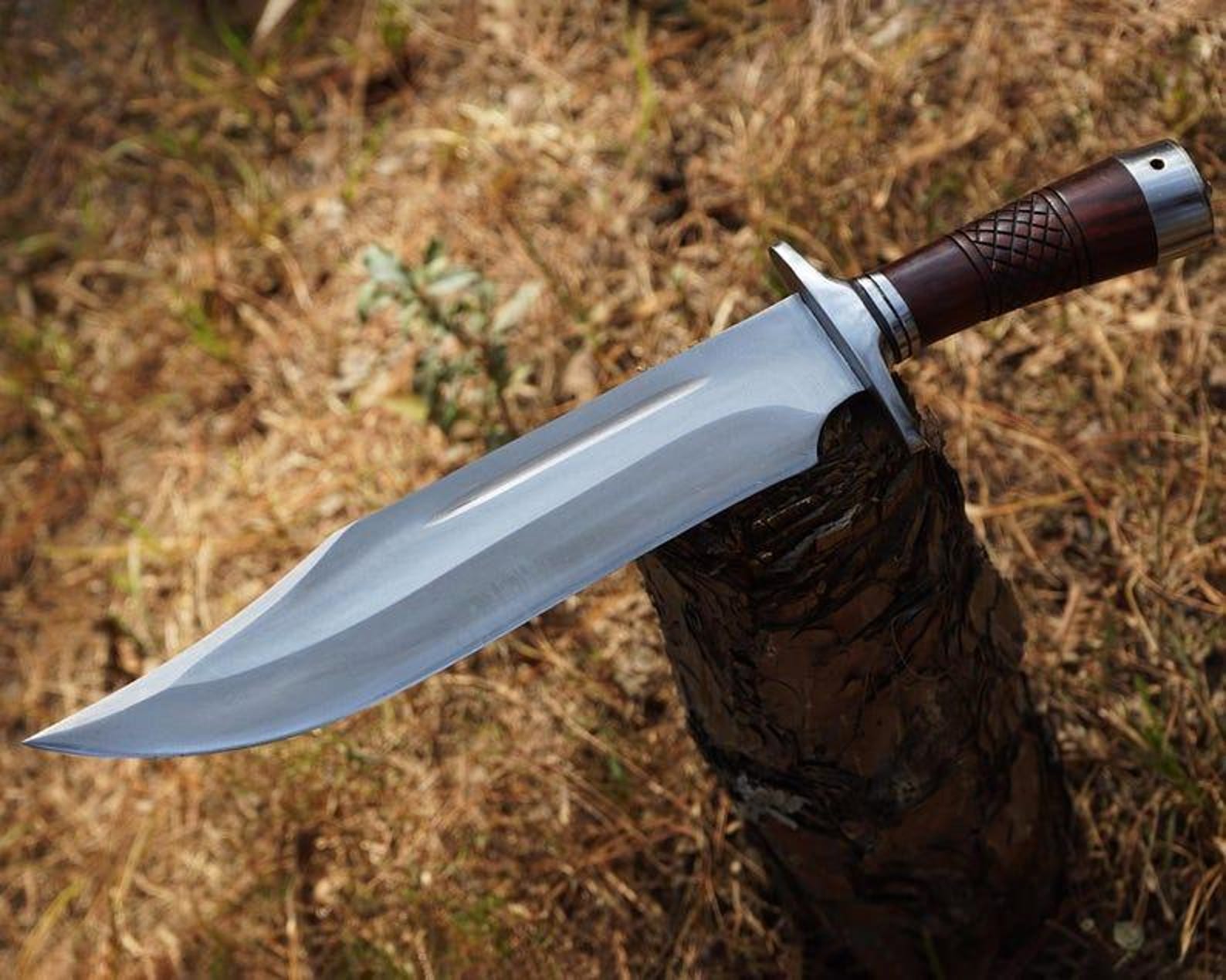 Handmade Bowie Knife Set: High Carbon Steel Blade, Rosewood Handle & Leather Sheath