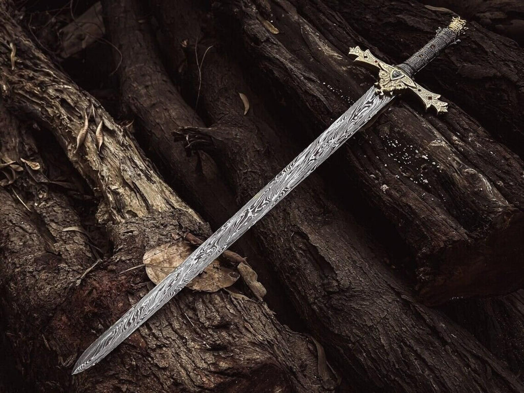 Handmade Damascus Steel Templar Sword: Medieval Knight Replica