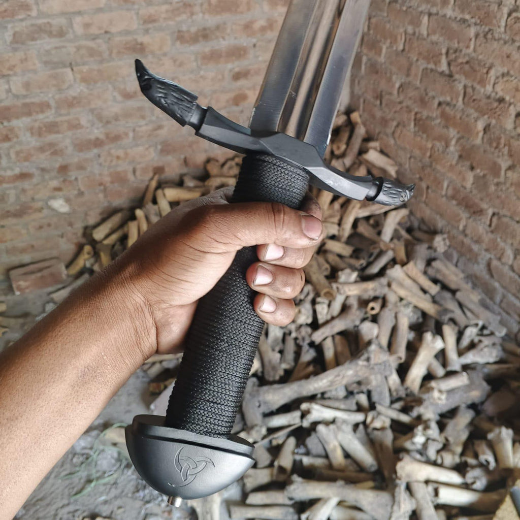 Handmade Viking Sword: High Carbon Steel, Black Cord-Wrapped Handle