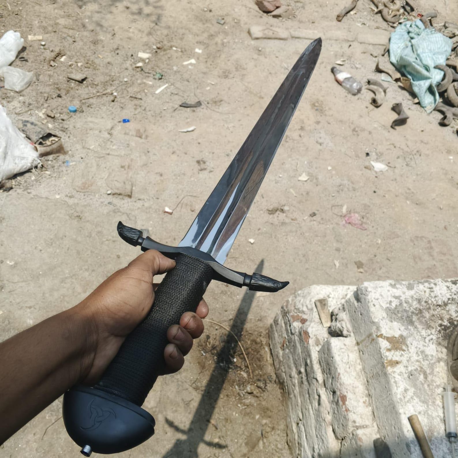 Handmade Viking Sword: High Carbon Steel, Black Cord-Wrapped Handle