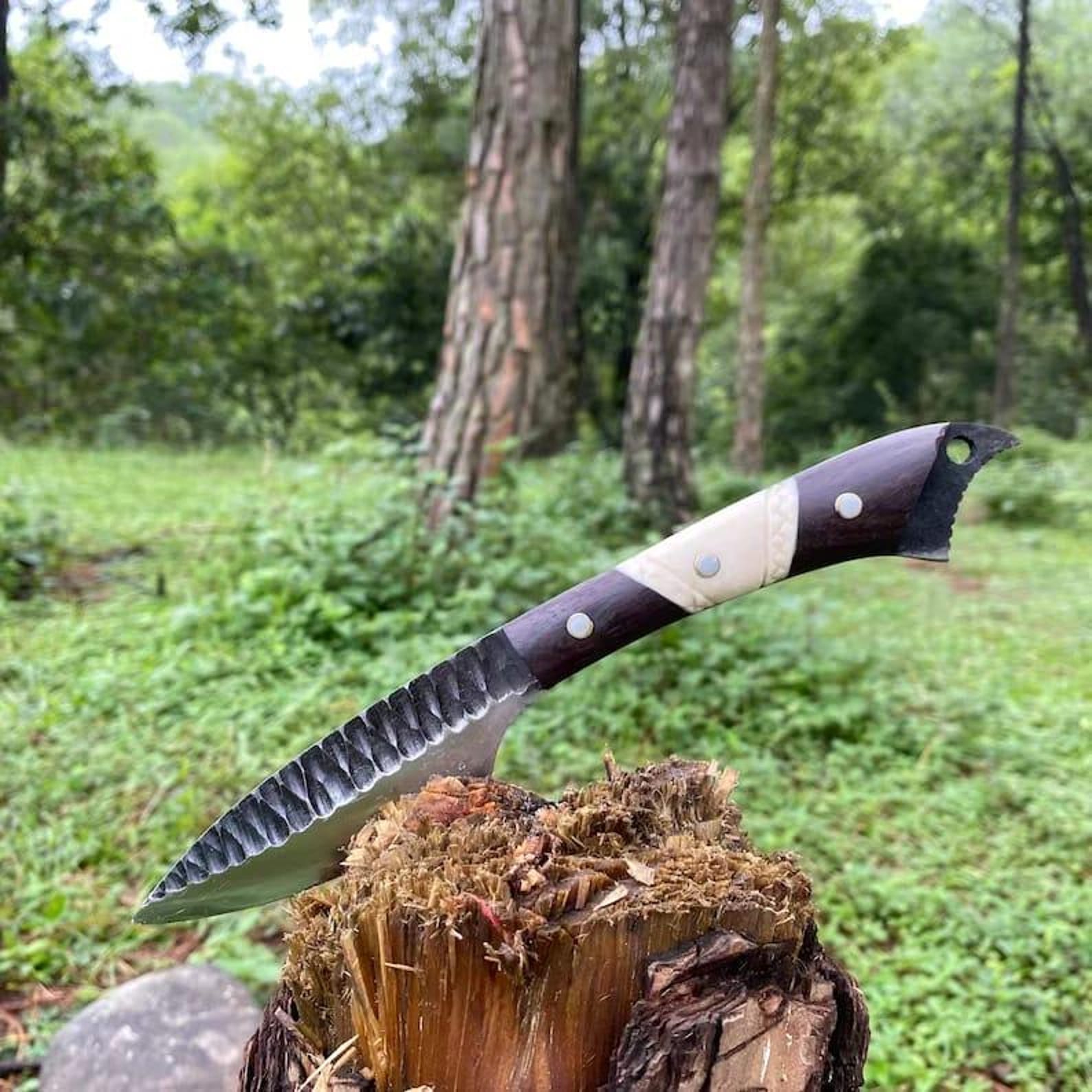 Handmade Black Cobra Bowie Knife Set: Rosewood & Bone Handle, Ferro Rod