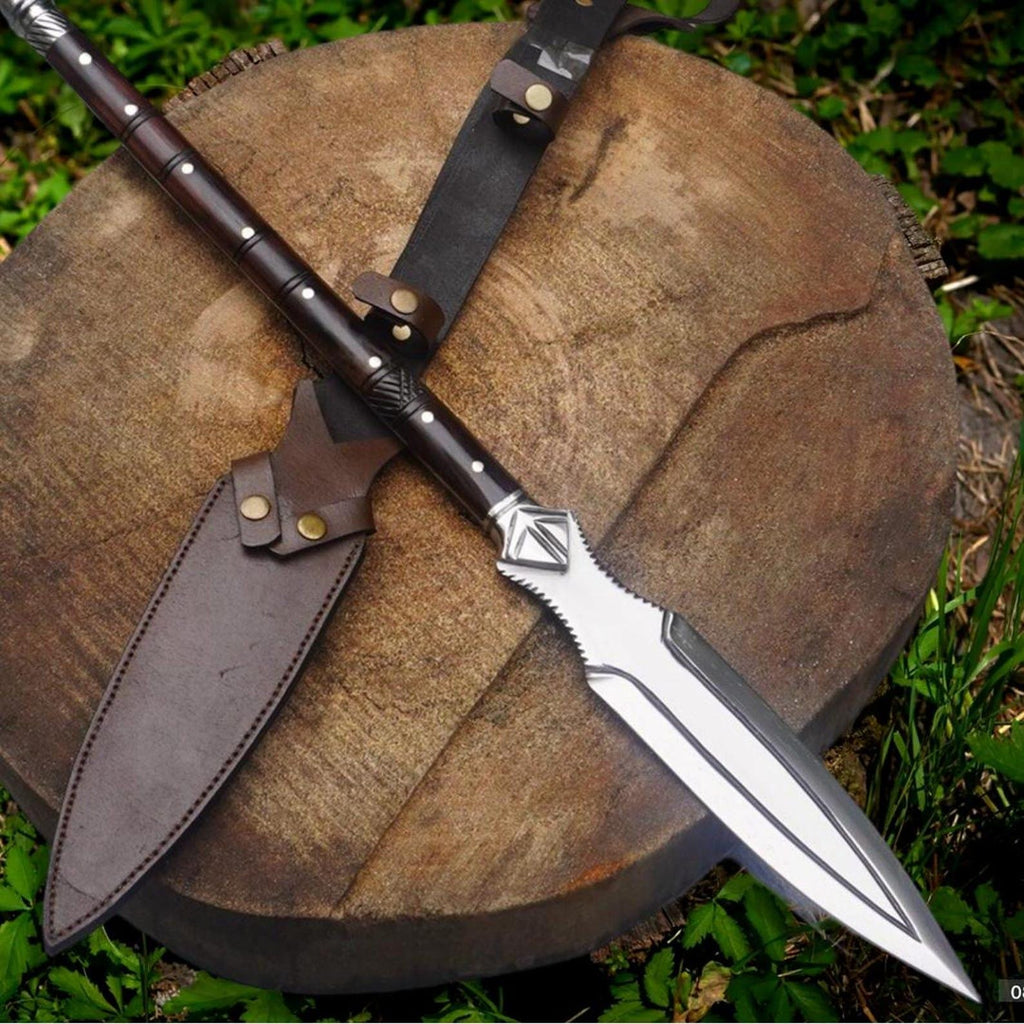 Handmade Viking-Inspired Carbon Steel Spear – 35" Total Length | Decorative Rosewood Handle | Unique Historical Replica