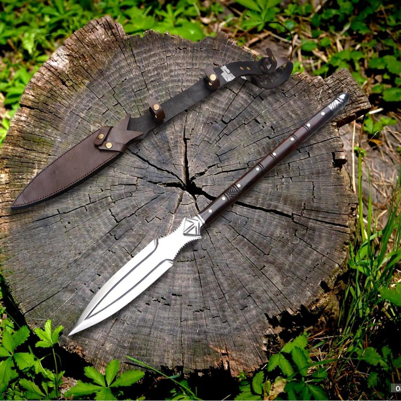 Handmade Viking-Inspired Carbon Steel Spear – 35" Total Length | Decorative Rosewood Handle | Unique Historical Replica