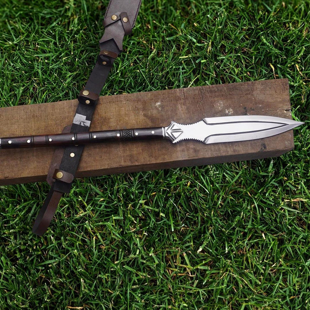 Handmade Viking-Inspired Carbon Steel Spear – 35" Total Length | Decorative Rosewood Handle | Unique Historical Replica