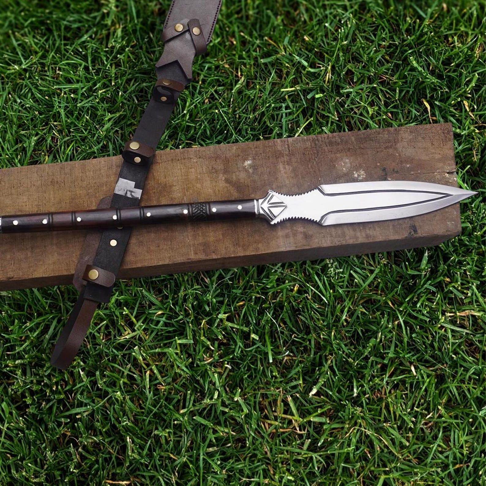 Handmade Viking-Inspired Carbon Steel Spear – 35" Total Length | Decorative Rosewood Handle | Unique Historical Replica