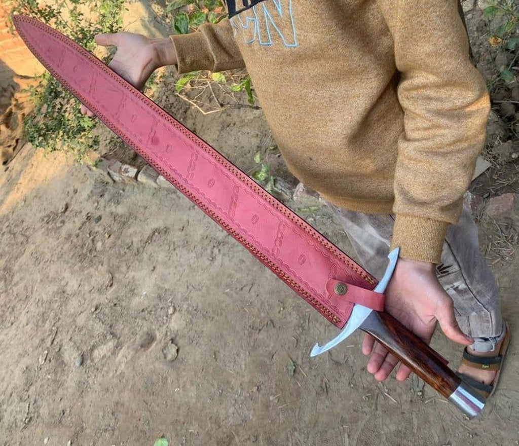Handmade High Carbon Steel Sword: Rosewood Handle, Silver Accents