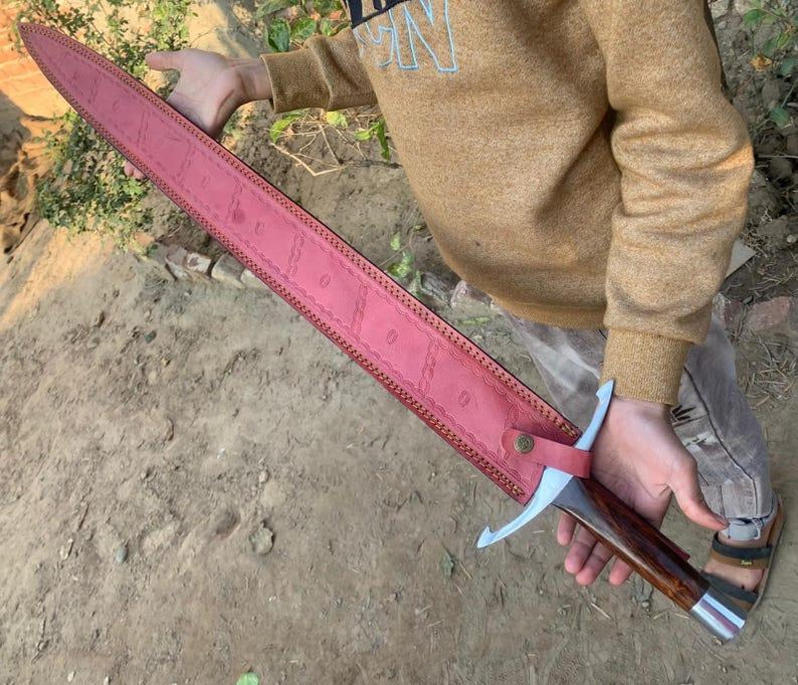 Handmade High Carbon Steel Sword: Rosewood Handle, Silver Accents