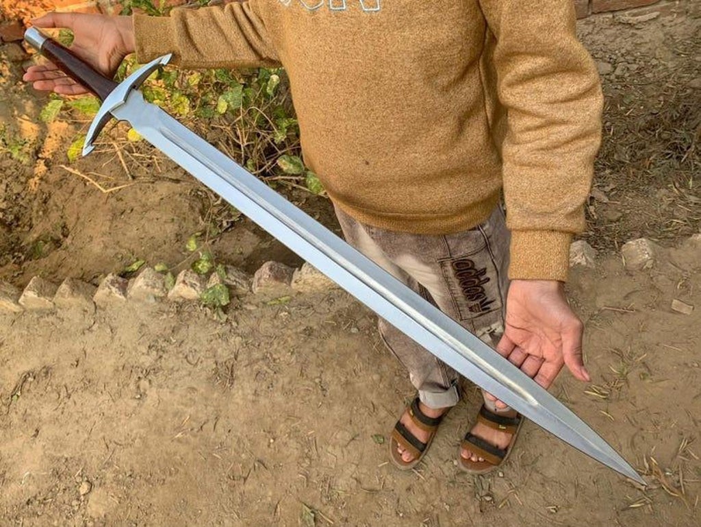 Handmade High Carbon Steel Sword: Rosewood Handle, Silver Accents