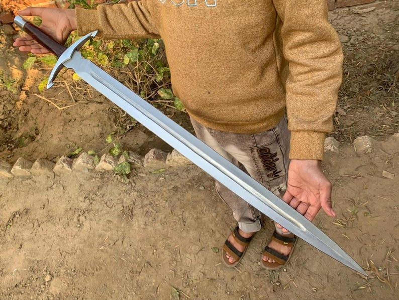 Handmade High Carbon Steel Sword: Rosewood Handle, Silver Accents