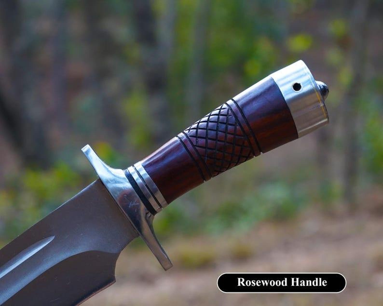 Handmade Bowie Knife Set: High Carbon Steel Blade, Rosewood Handle & Leather Sheath