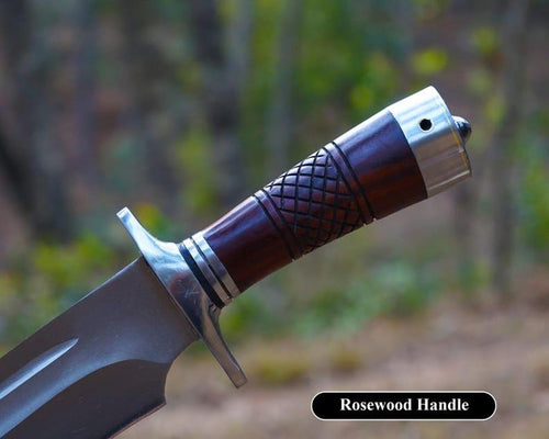 Handmade Bowie Knife Set: High Carbon Steel Blade, Rosewood Handle & Leather Sheath
