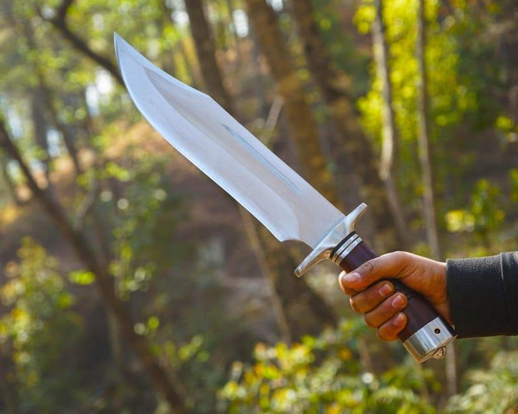 Handmade Bowie Knife Set: High Carbon Steel Blade, Rosewood Handle & Leather Sheath