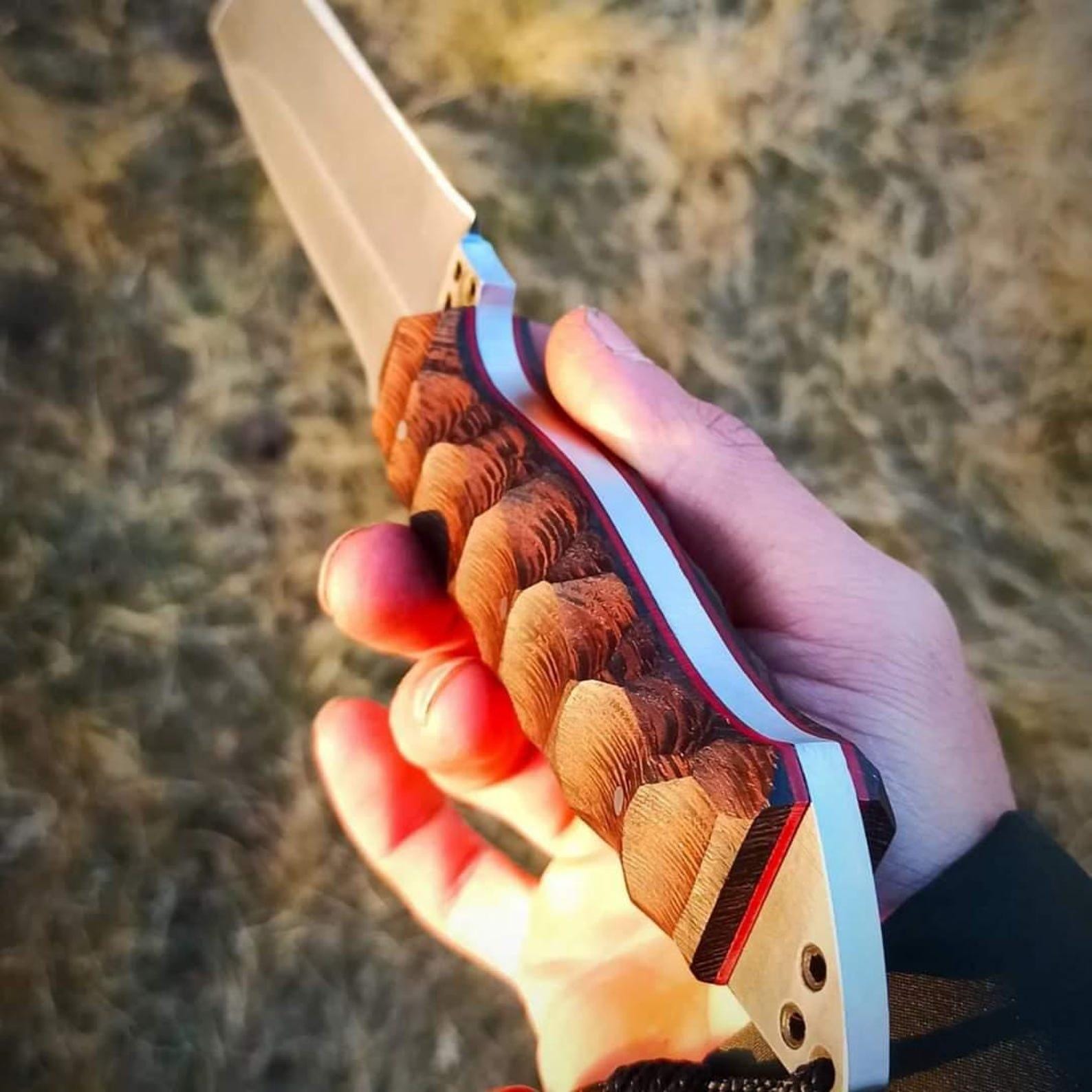 Handmade Camping Knife: Rosewood Handle, Leather Sheath - 15" Overall