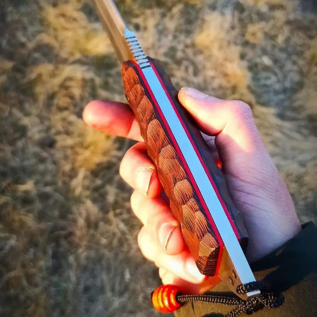 Handmade Camping Knife: Rosewood Handle, Leather Sheath - 15" Overall