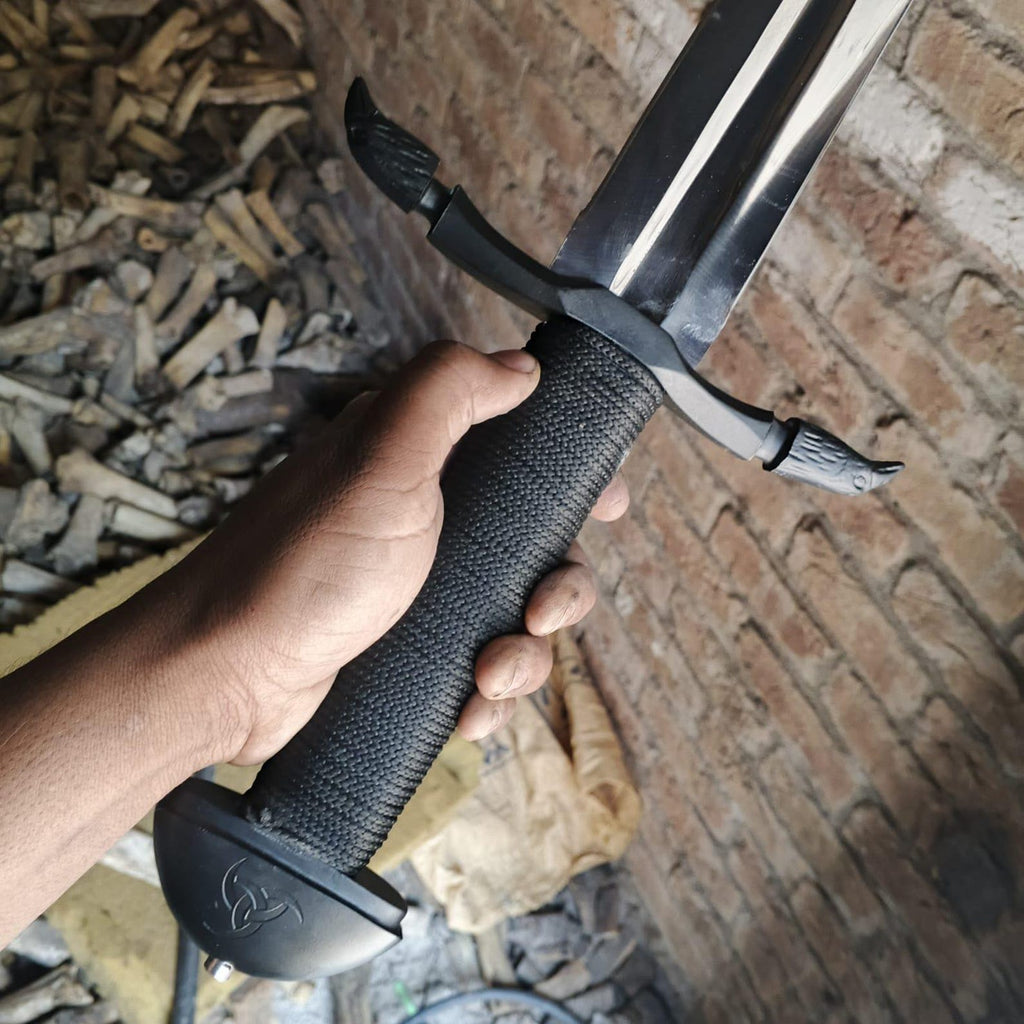 Handmade Viking Sword: High Carbon Steel, Black Cord-Wrapped Handle
