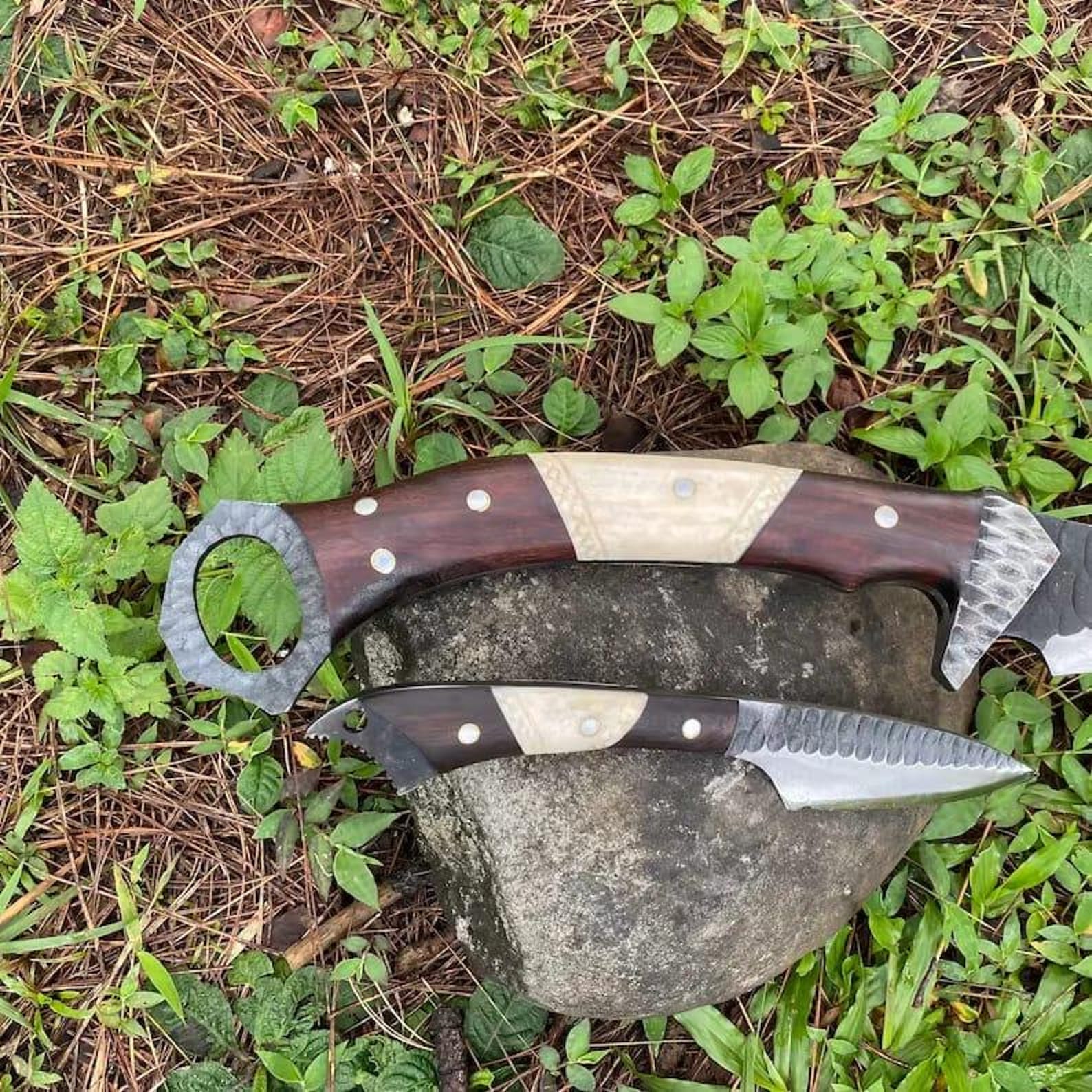Handmade Black Cobra Bowie Knife Set: Rosewood & Bone Handle, Ferro Rod