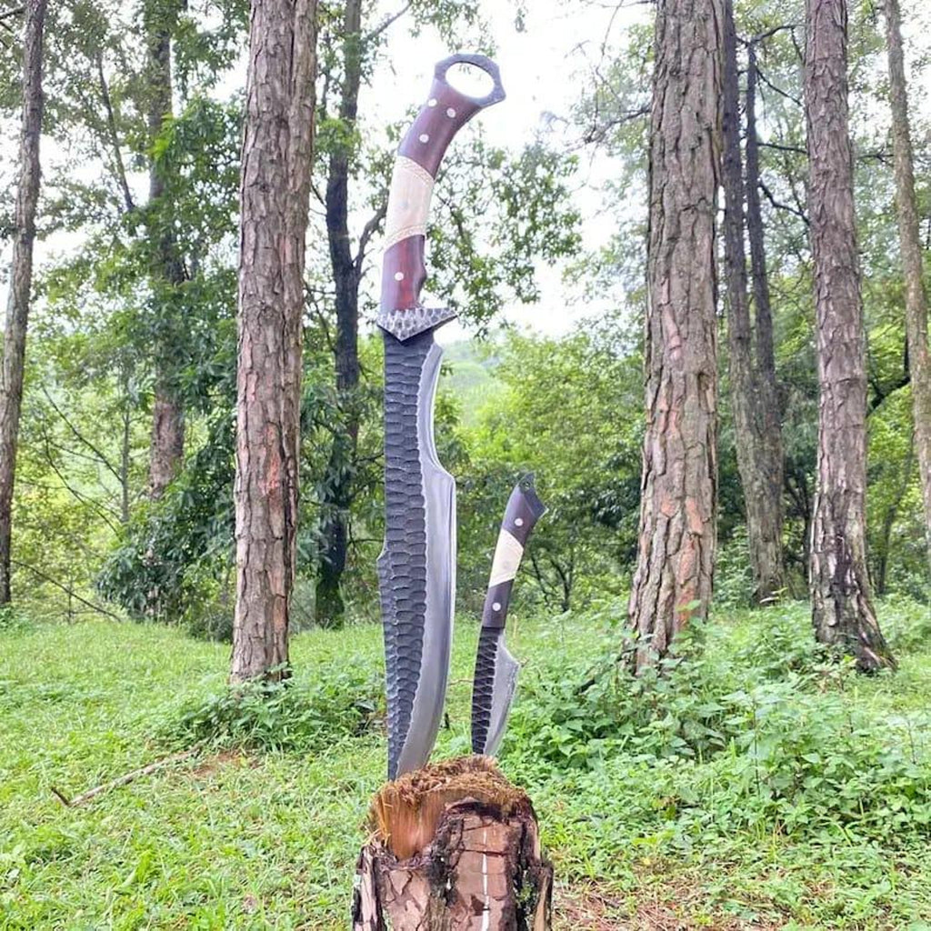 Handmade Black Cobra Bowie Knife Set: Rosewood & Bone Handle, Ferro Rod