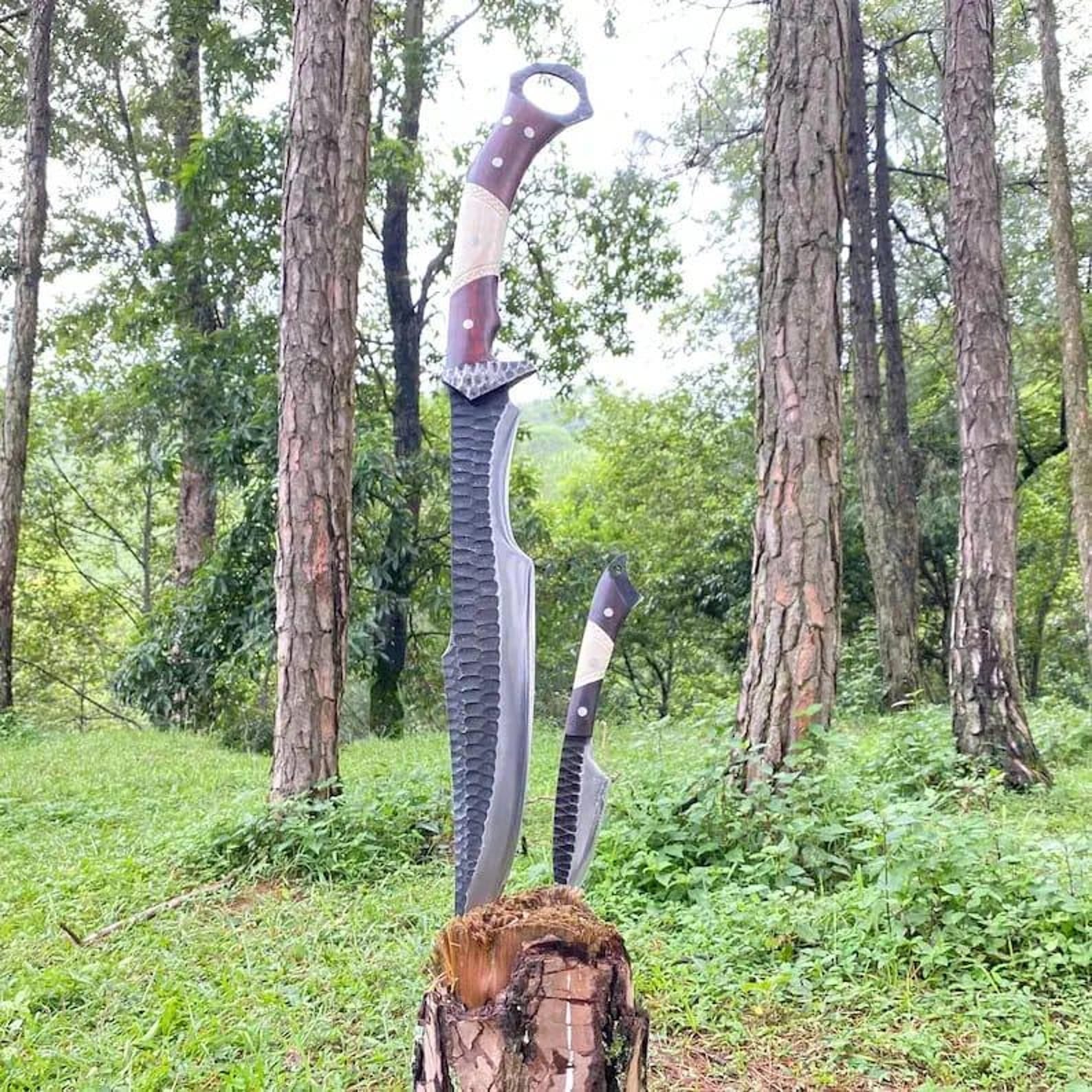 Handmade Black Cobra Bowie Knife Set: Rosewood & Bone Handle, Ferro Rod