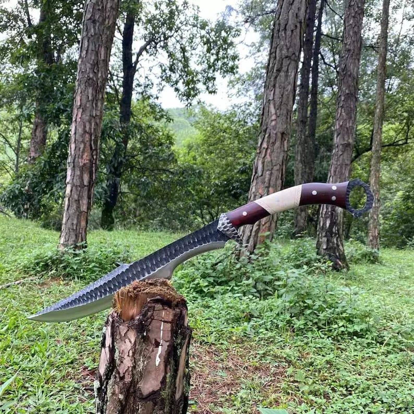 Handmade Black Cobra Bowie Knife Set: Rosewood & Bone Handle, Ferro Rod
