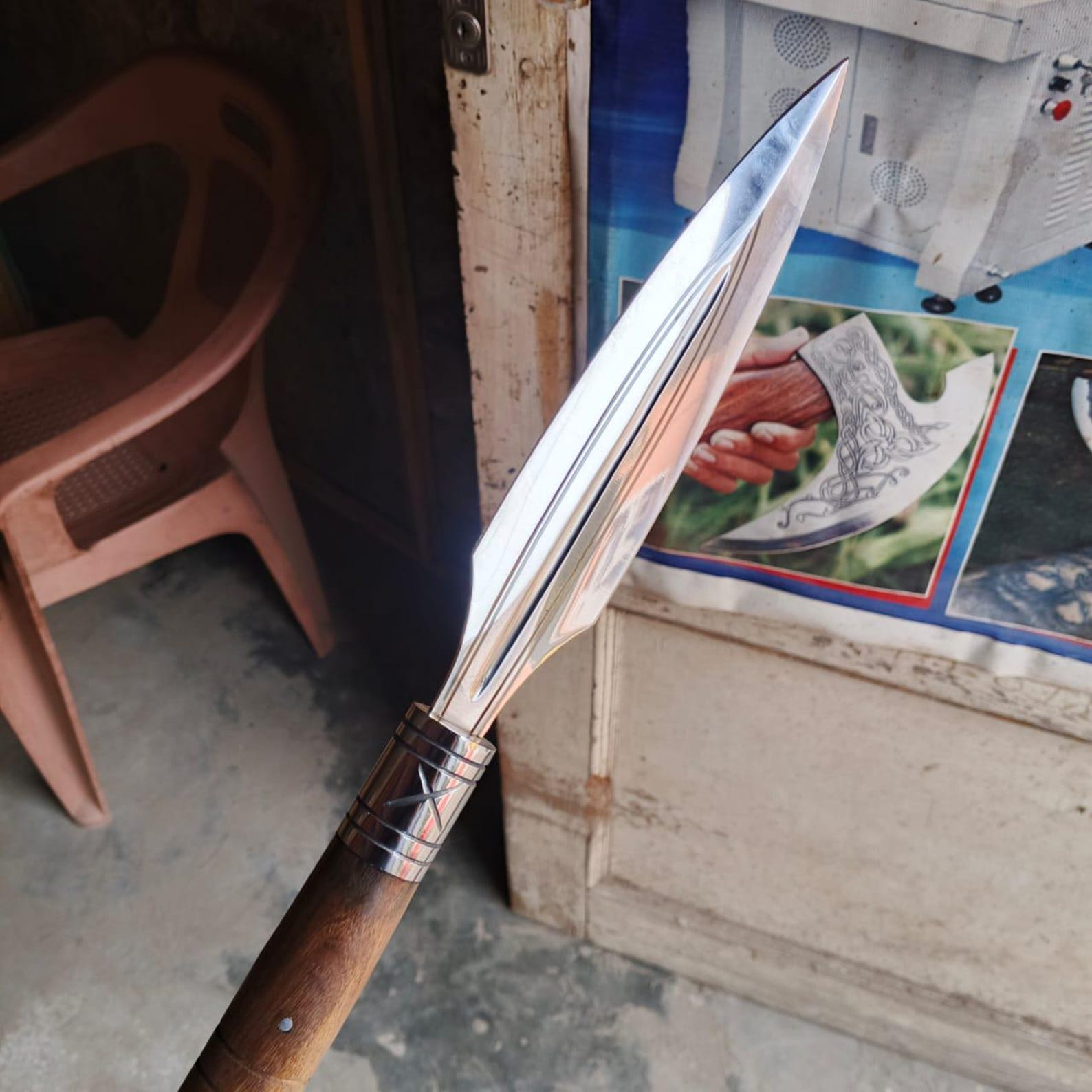 Handmade Viking Spear: High Carbon Steel, Leather Sheath, Norse Decor