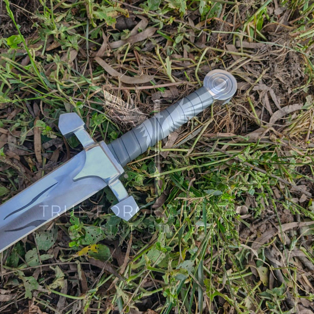Handmade High Carbon Steel Sword: Etched Blade, Leather Handle