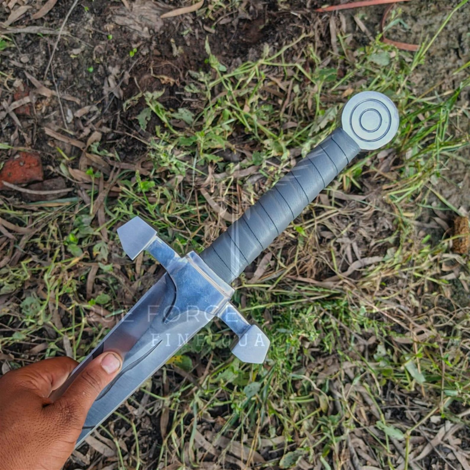 Handmade High Carbon Steel Sword: Etched Blade, Leather Handle