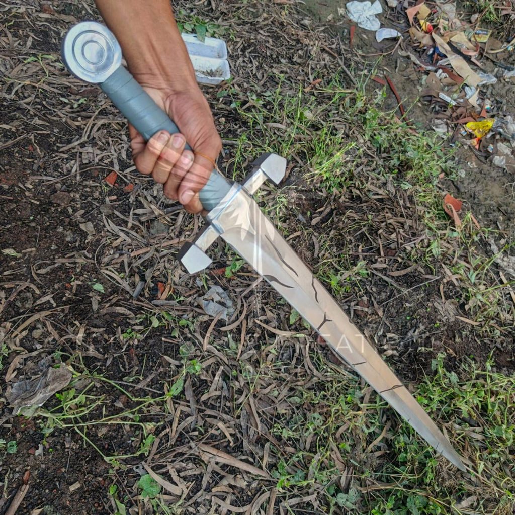 Handmade High Carbon Steel Sword: Etched Blade, Leather Handle