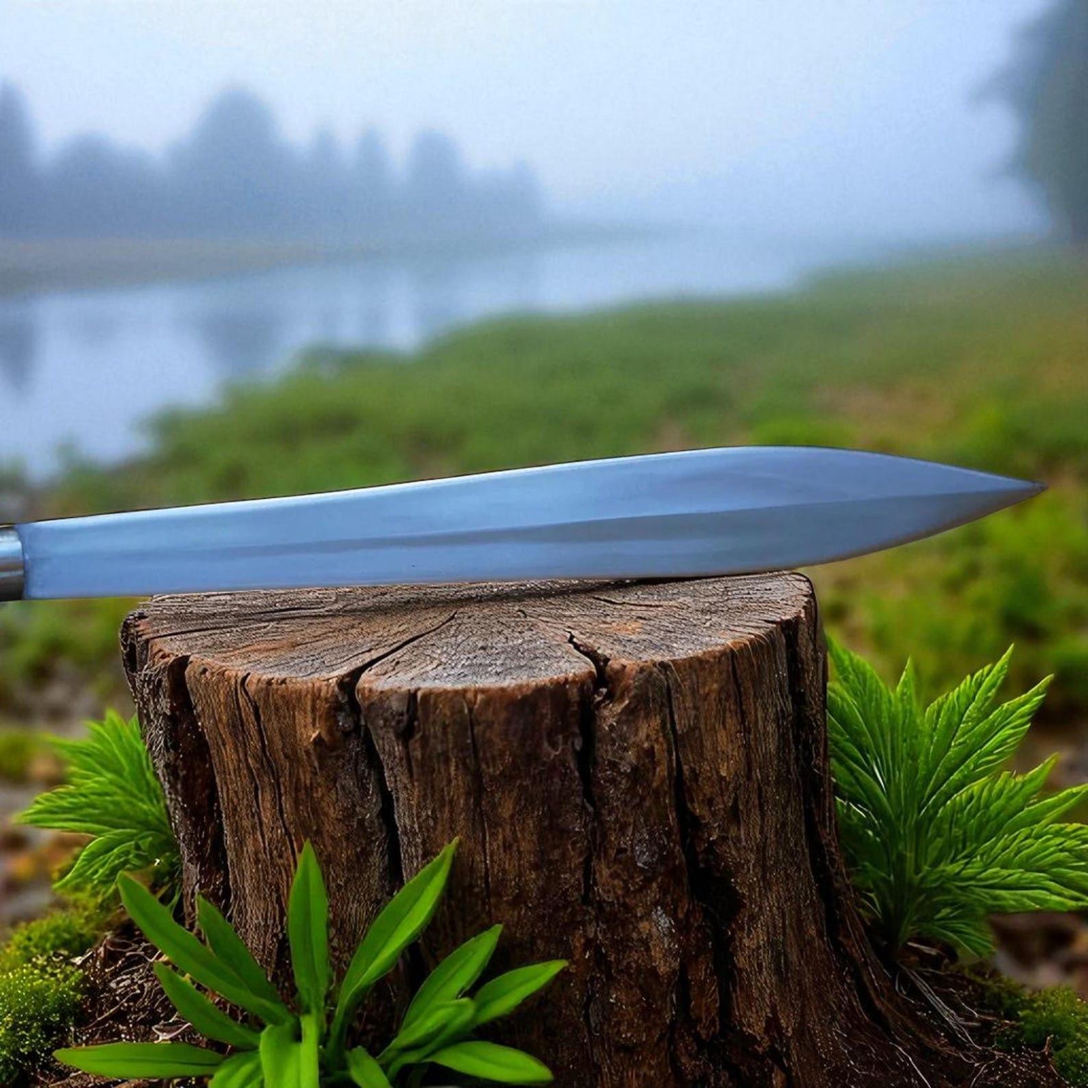 Handmade Viking Spear – High Carbon Steel Blade with Rosewood Handle & Silver Accents (35")