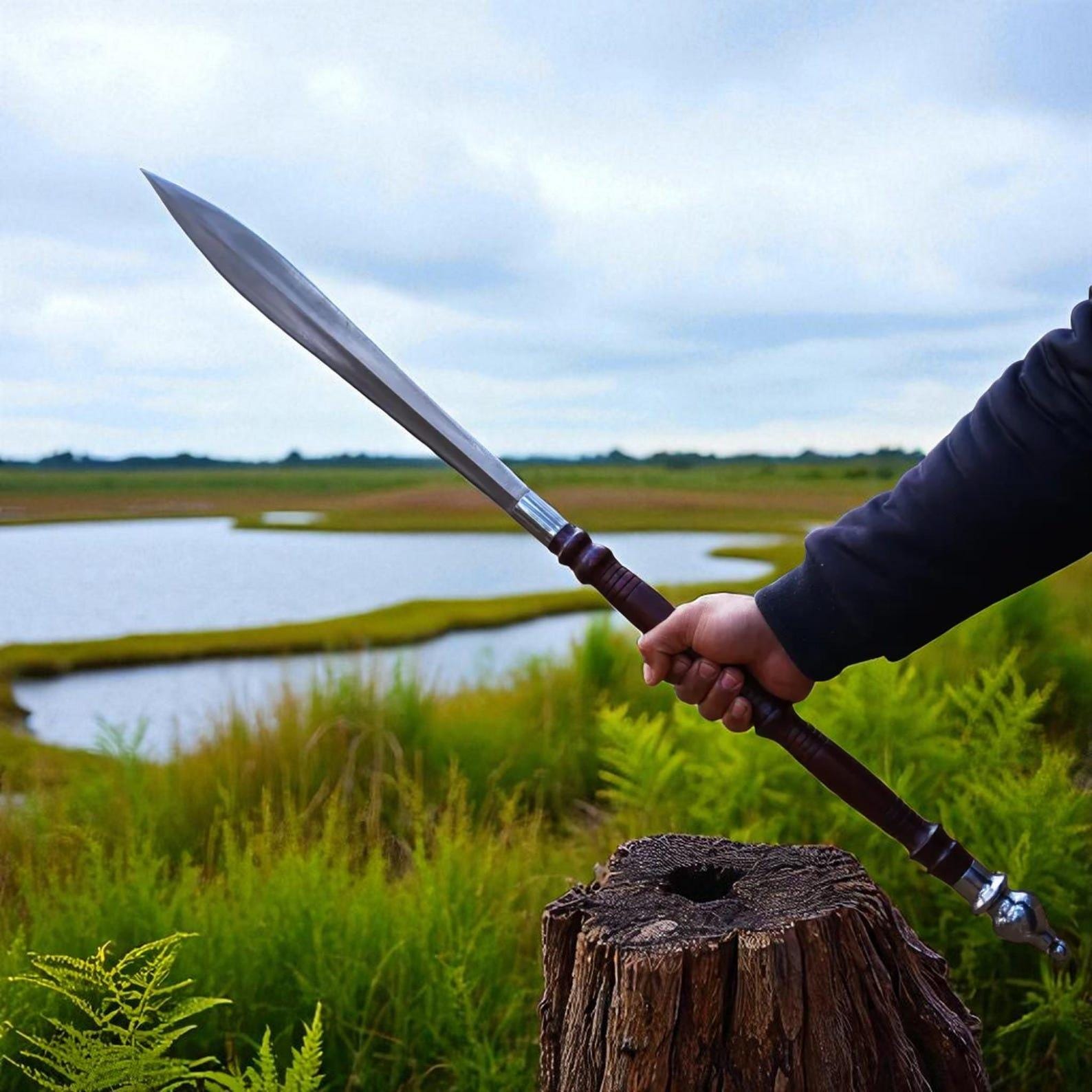 Handmade Viking Spear – High Carbon Steel Blade with Rosewood Handle & Silver Accents (35")