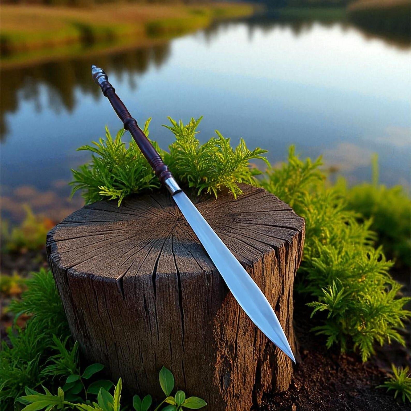 Handmade Viking Spear – High Carbon Steel Blade with Rosewood Handle & Silver Accents (35")