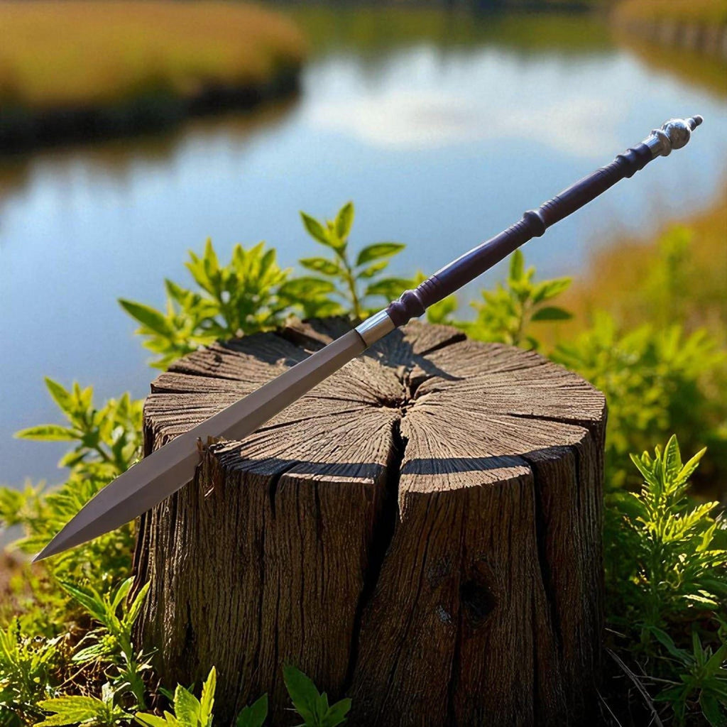 Handmade Viking Spear – High Carbon Steel Blade with Rosewood Handle & Silver Accents (35")
