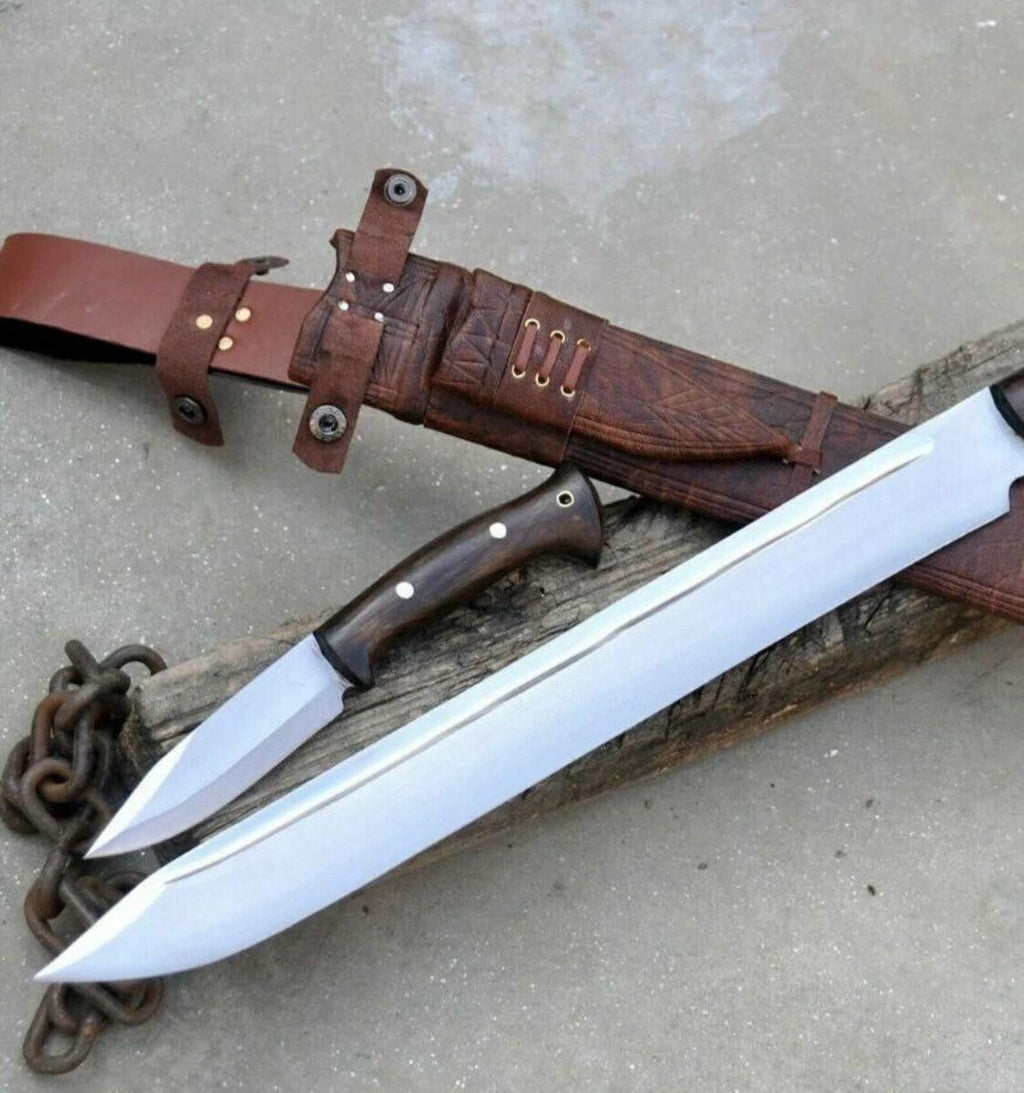 Handmade High Carbon Steel Machete with Matching Small Knife – Craftsmanship for Collectors & Outdoor Enthusiasts