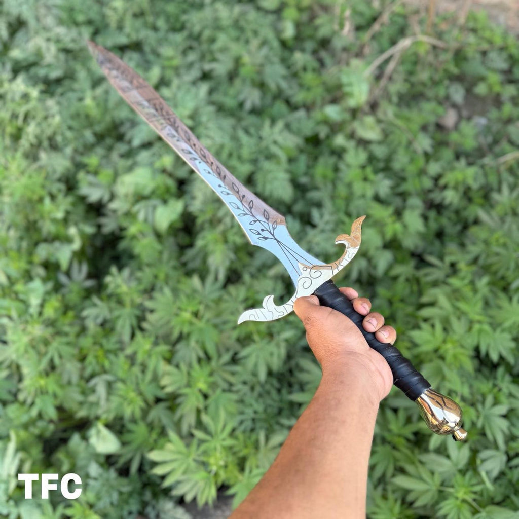 Handmade High Carbon Steel Sword – 36" Overall Length – Brass Guard & Pommel – Leather Wrapped Handle