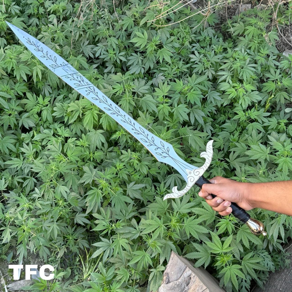 Handmade High Carbon Steel Sword – 36" Overall Length – Brass Guard & Pommel – Leather Wrapped Handle